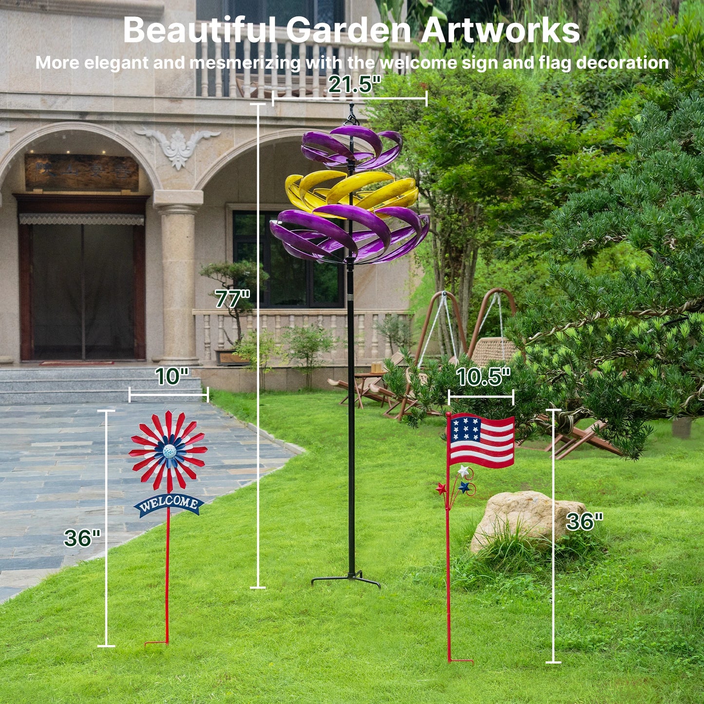 Wind Spinners Outdoor Metal Kinetic Yard Art Garden Decoration