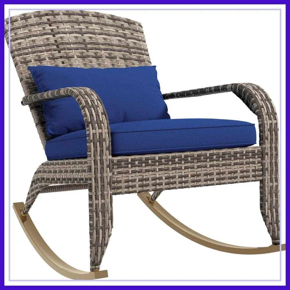 Outdoor Wicker Adirondack Rocking Chair With Cushion And Pillow