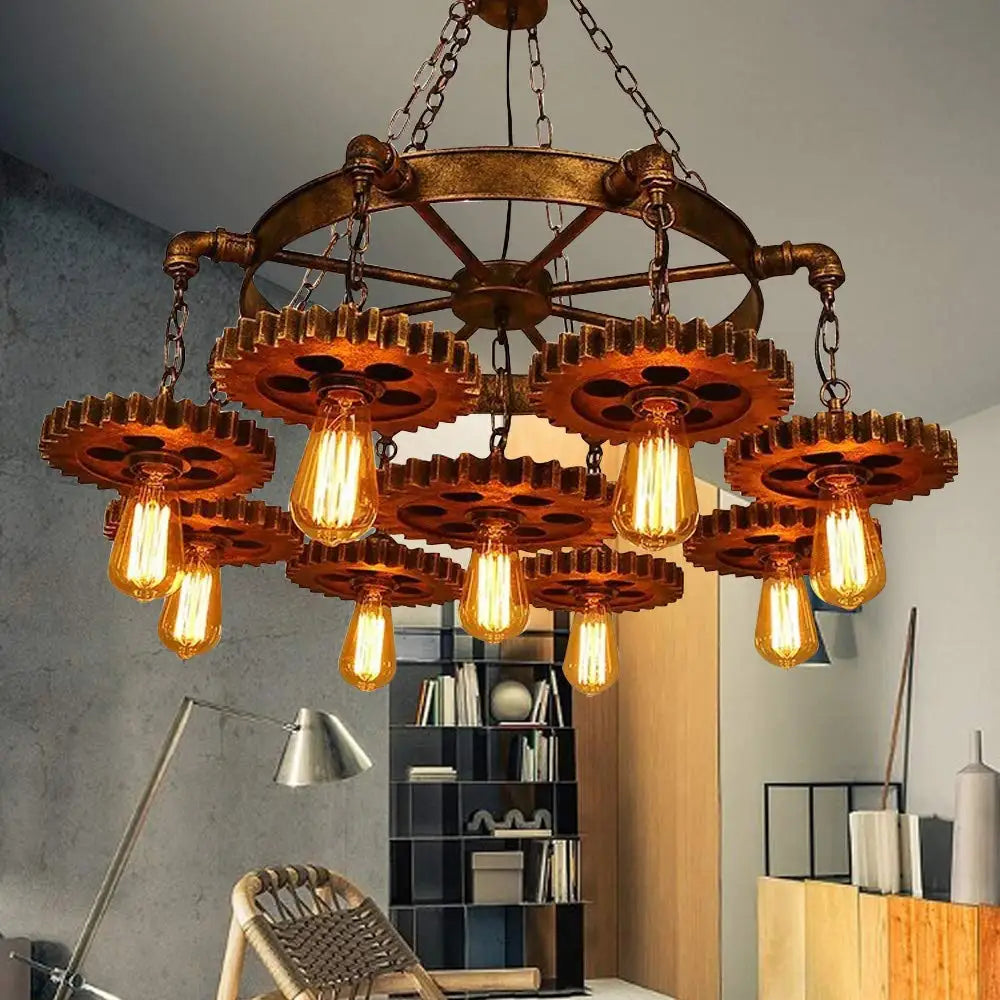 Industrial 9-Light Vintage Steampunk Chandelier Pendant Lamp