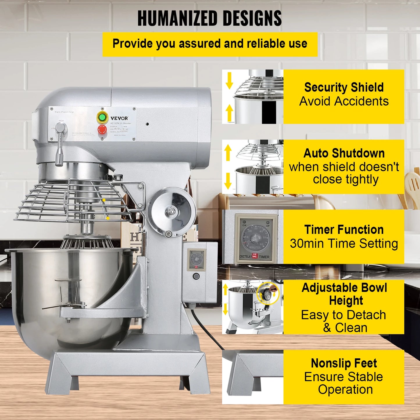SucceBuy 450W 3 Speed Commercial Food Mixer Heavy Duty Stainless Steel Whisk