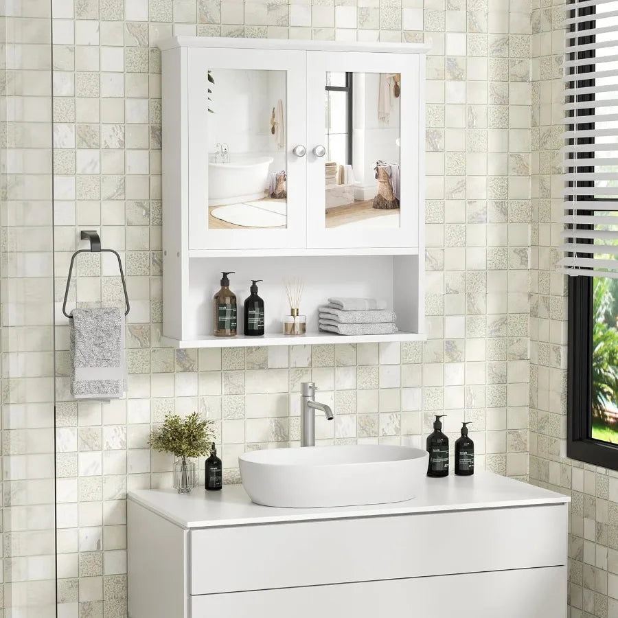 XIUWO Wall Mount Medicine Cabinet With Mirror And Shelves