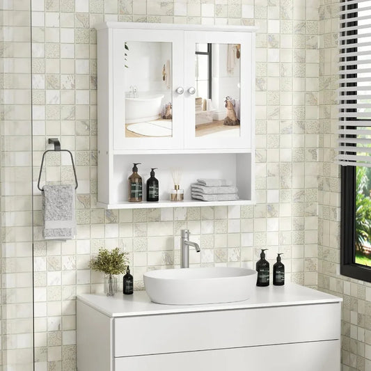 XIUWO Wall Mount Medicine Cabinet With Mirror And Shelves