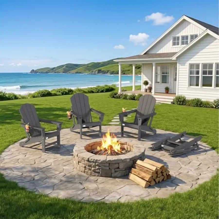 Outdoor Adirondack Chairs Set of 4 HDPE All-Weather, 3-Position Adjustable