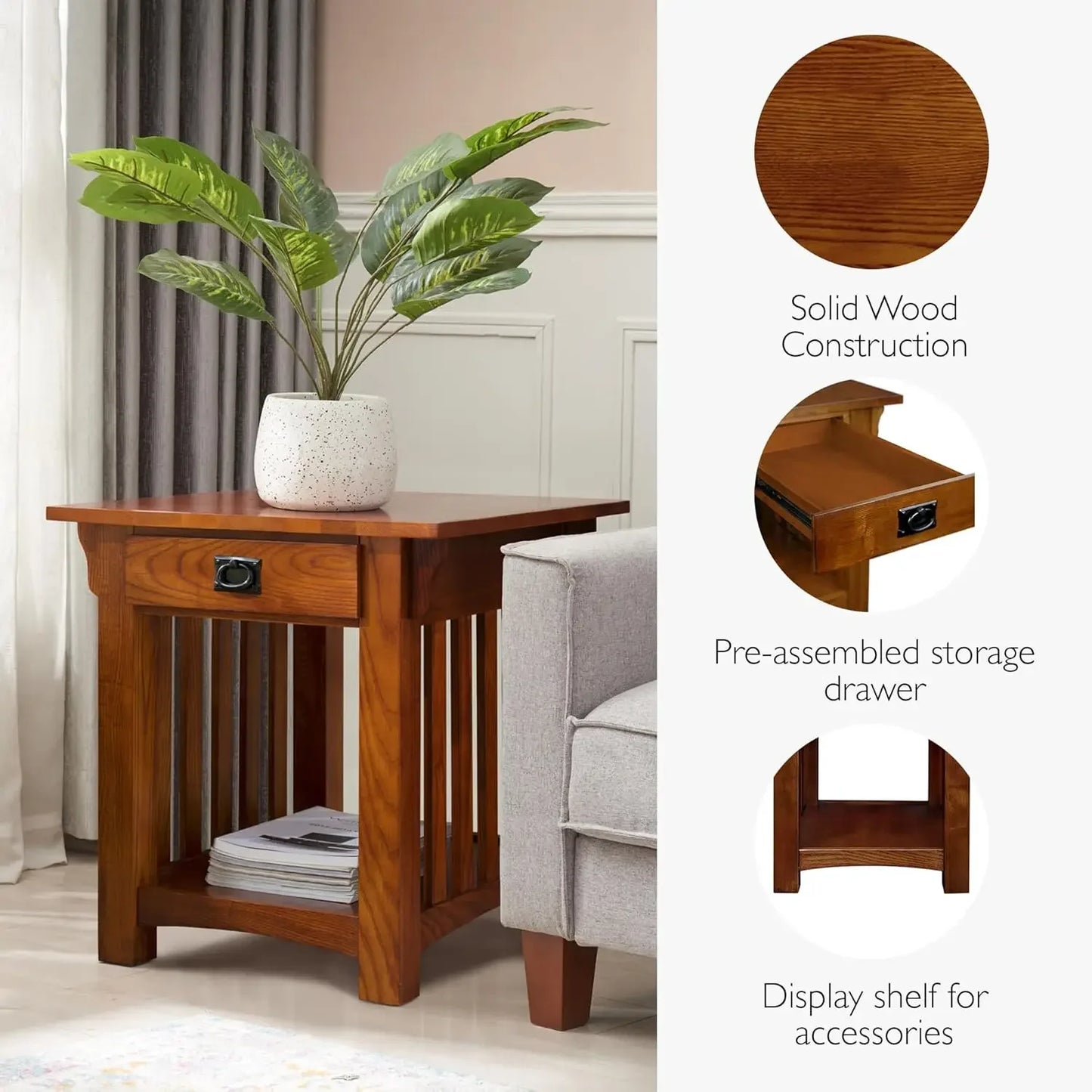 Mission Impeccable End Table Solid Wood Drawer Shelf Craftsman Style