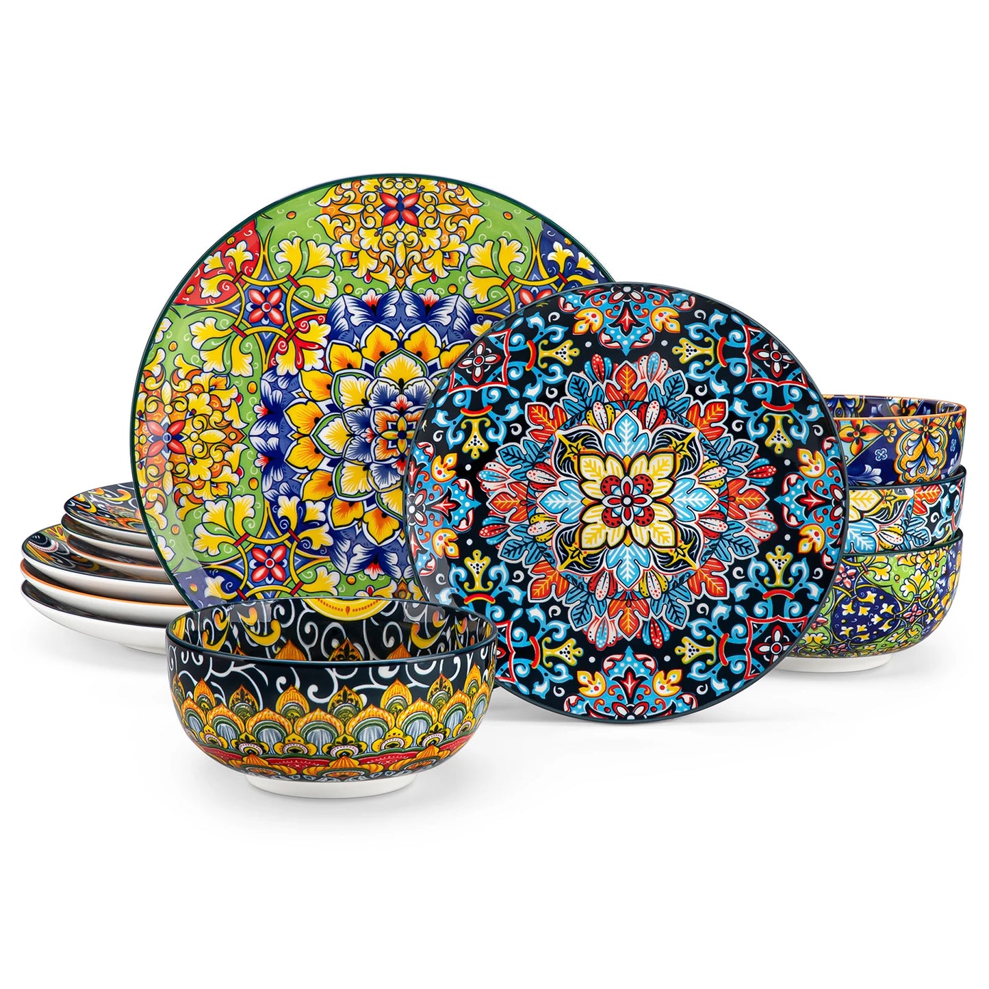 Malacasa Ceramic Dinnerware Set Bohemian Style For 6 People