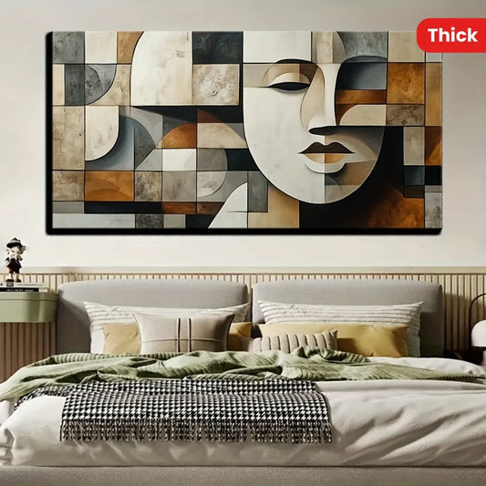 Abstract Geometric Hand Painted Oil Painting In Pine Wood Frame