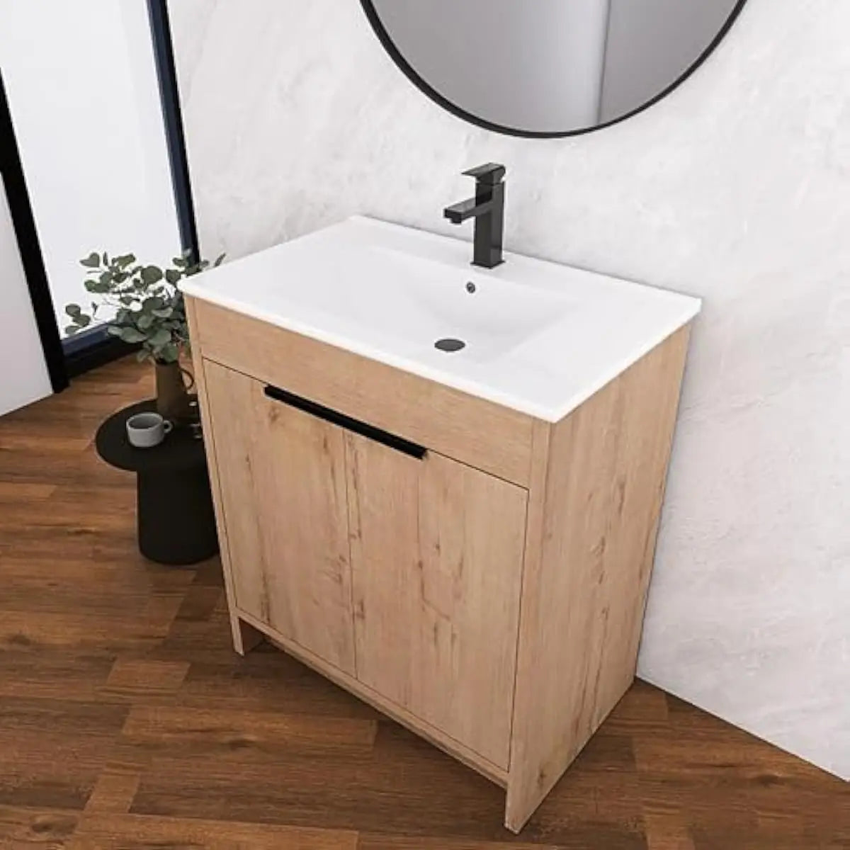 Freestanding Bathroom Vanity Cabinet With Resin Sink And Adjustable Shelves