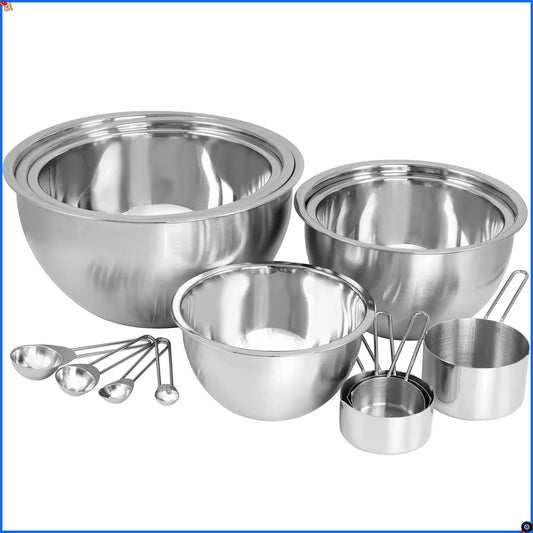 Stainless Steel Measuring Set With Cups Spoons Nesting Bowls