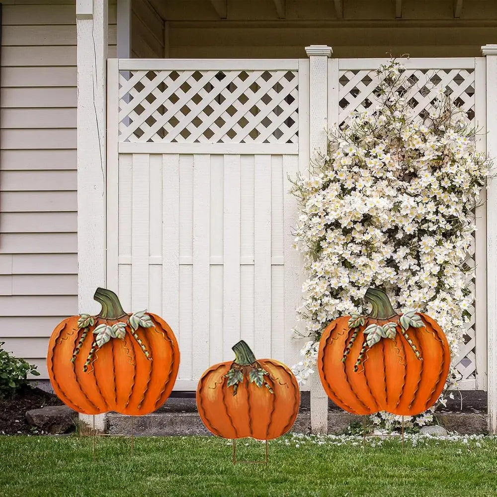 UKMJ Metal Pumpkin Garden Stakes Set For Autumn Halloween Decor