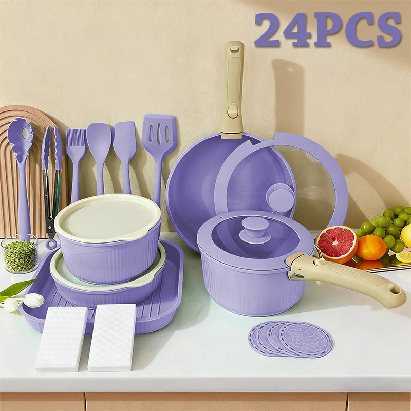 Nonstick Pots And Pans Set With Detachable Handle For Induction