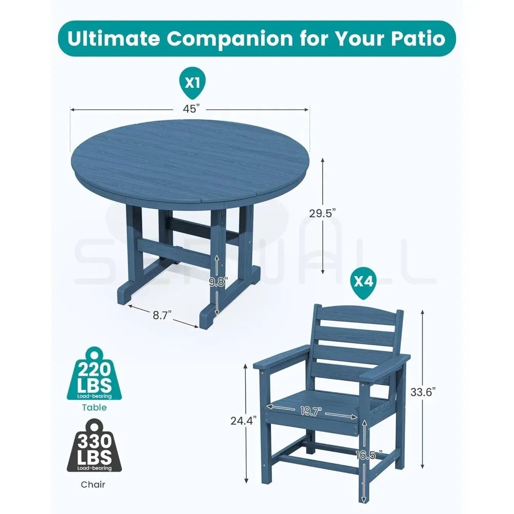 HDPE Outdoor 5-Piece Patio Dining Set With Table And Chairs