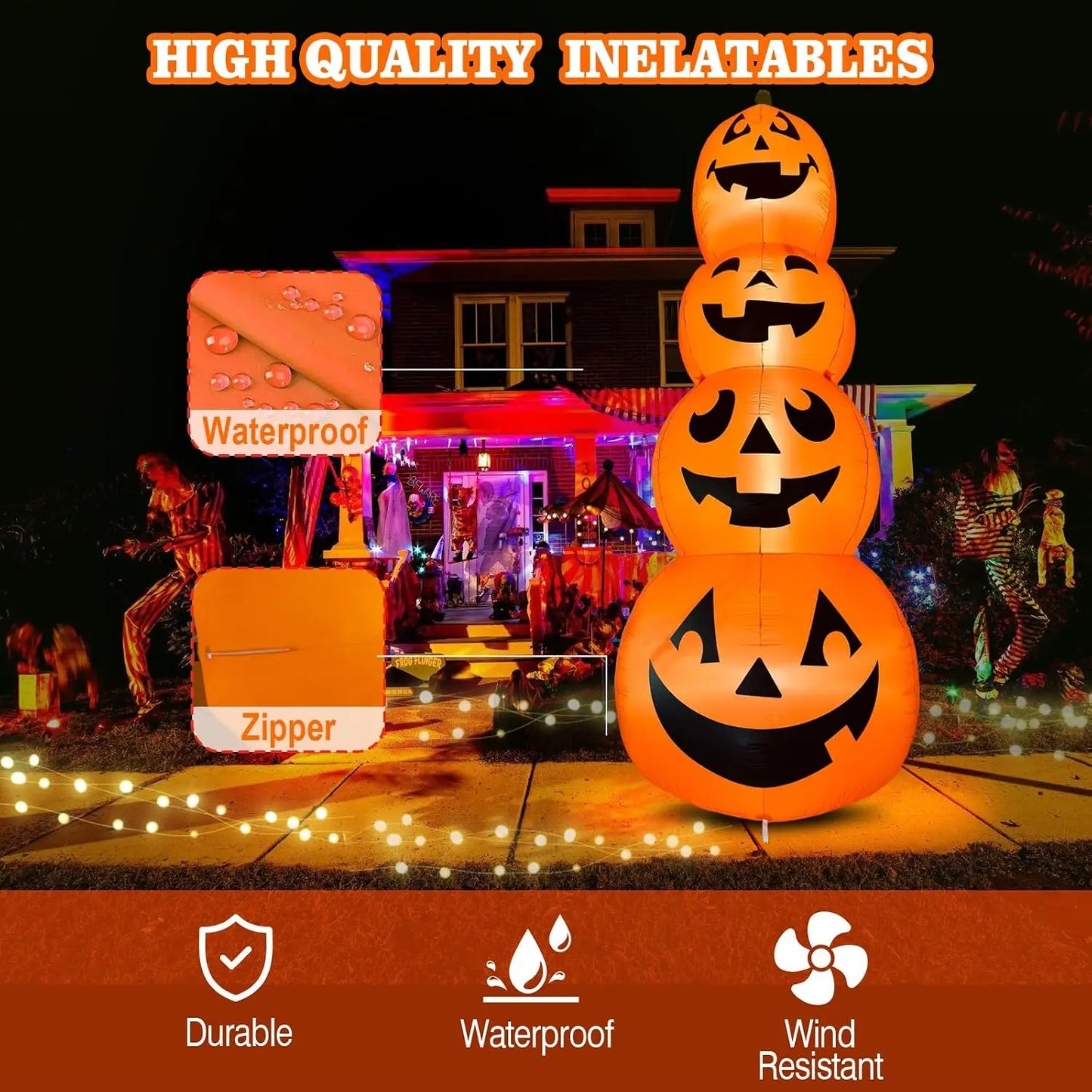 High-concerned Inflatable Giant Pumpkin Halloween Decoration With Built-In LEDs
