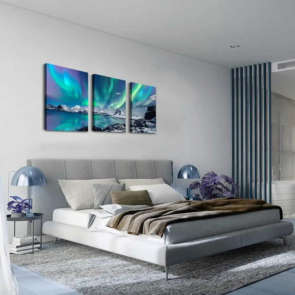Abstract Mountain Aurora Landscape Canvas Wall Art Set