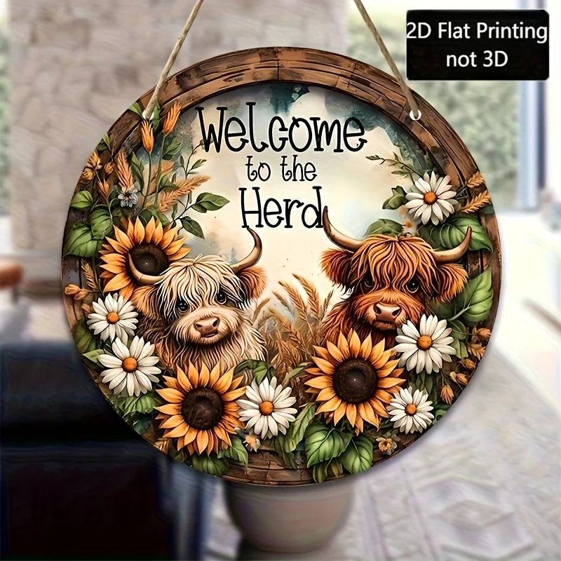 Sunflower Clock Pattern Wooden Signboard Welcome Sign For Home Decor