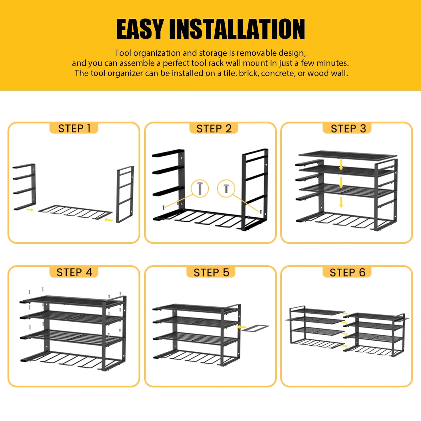 Power Tool Storage Rack Four Tier Wall Mount Organizer