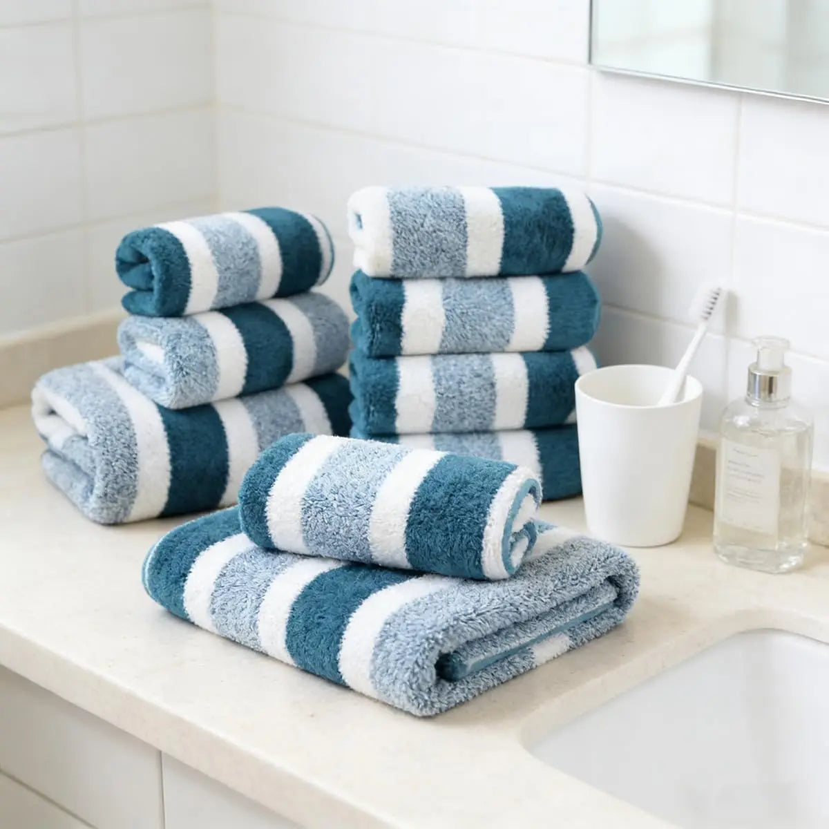 Luxury Bath Towel Set Quick Dry Highly Absorbent Plush Polyester