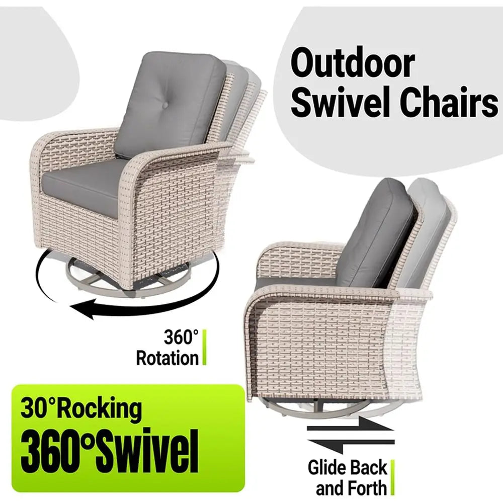 Wicker Patio Furniture Set With Swivel Glider Chairs And Rattan Side Table
