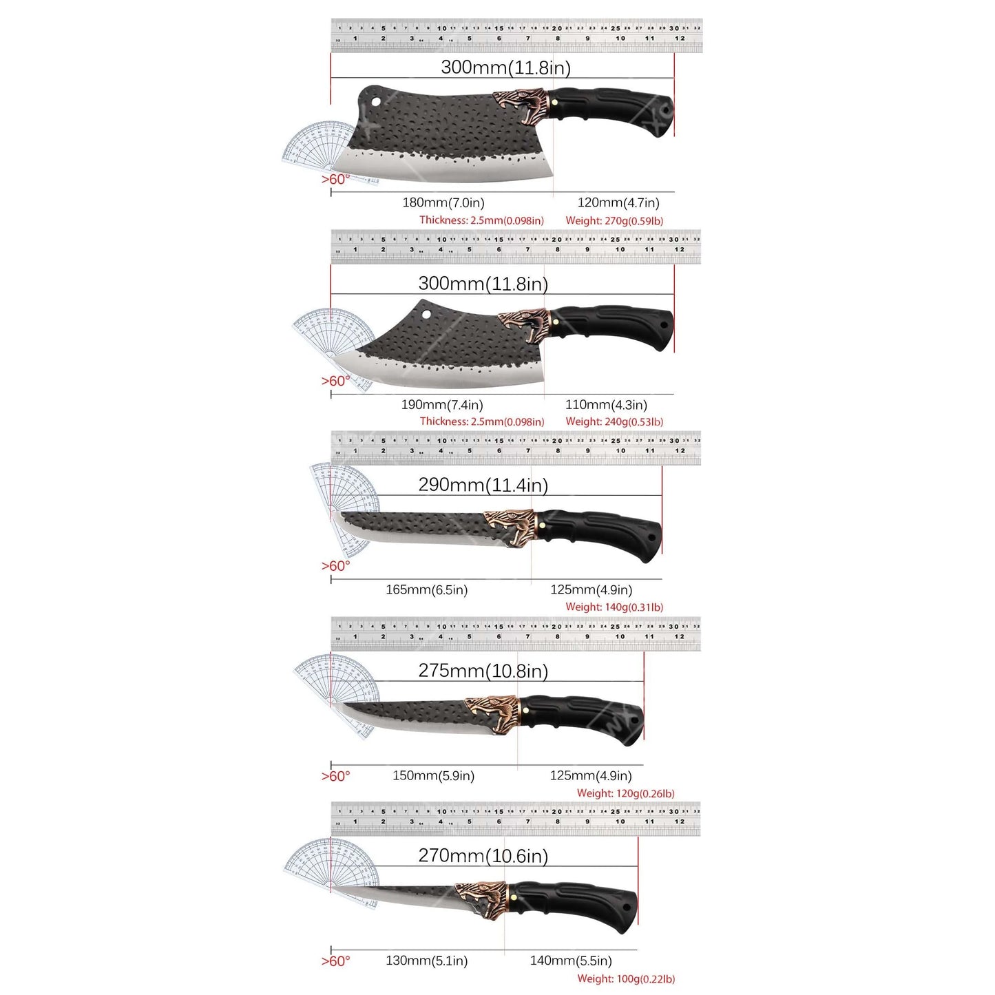 WXCOO 8 Piece Kitchen Chef Knife Set Stainless Steel Forged