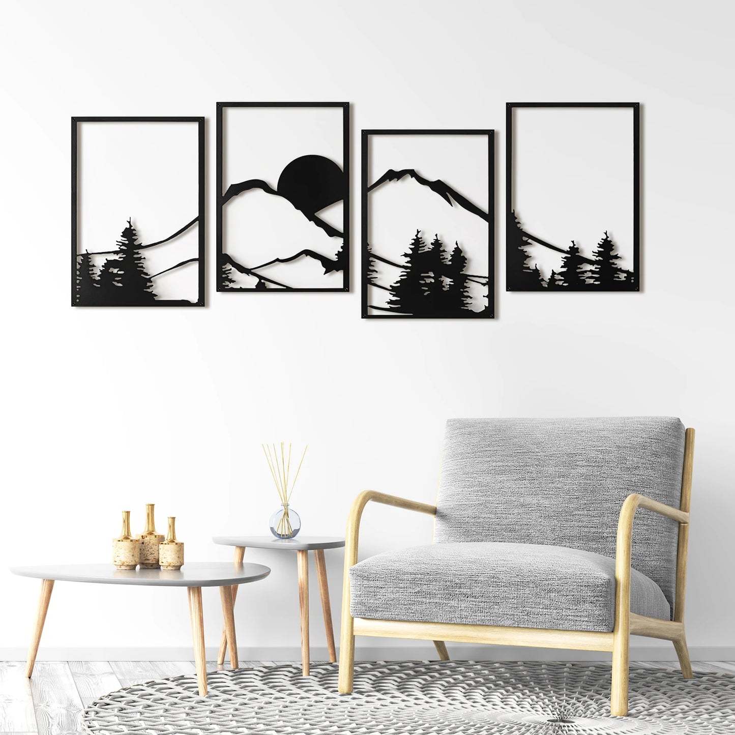 Minimalist Mountain Line Metal Wall Art Modern Home