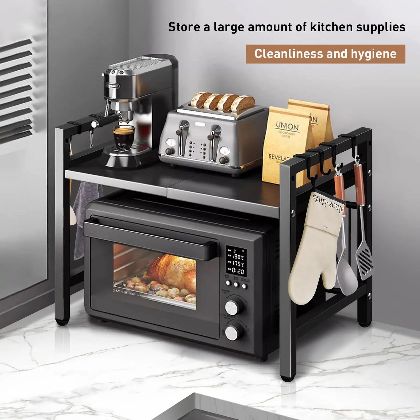 Expandable Microwave Shelf Organizer Moistureproof Rustproof Countertop Storage