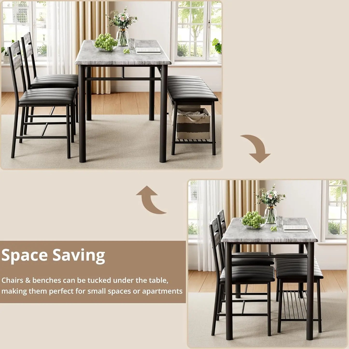 Ironck Dining Table Set for Small Space With Bench Chairs