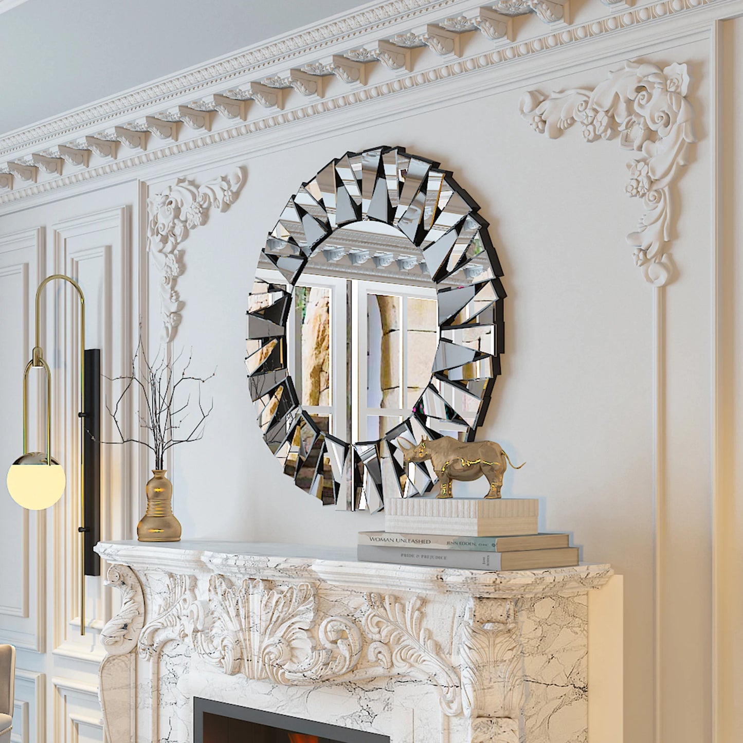 Sunburst Round Wall Mirror With Beveled Glass Wall Decor