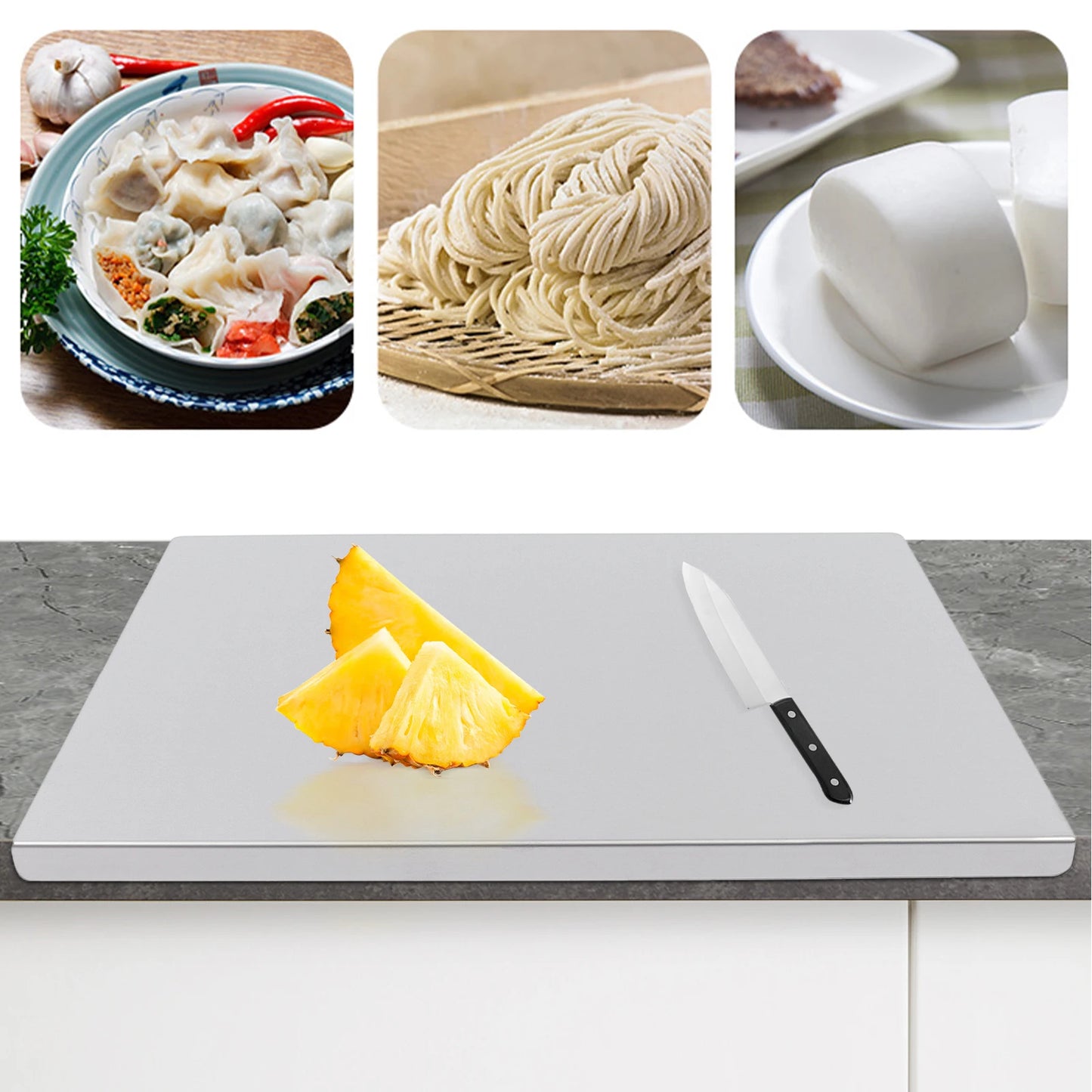 Stainless Steel Chopping Board With L Shaped Edge For Kitchen Counter Protection