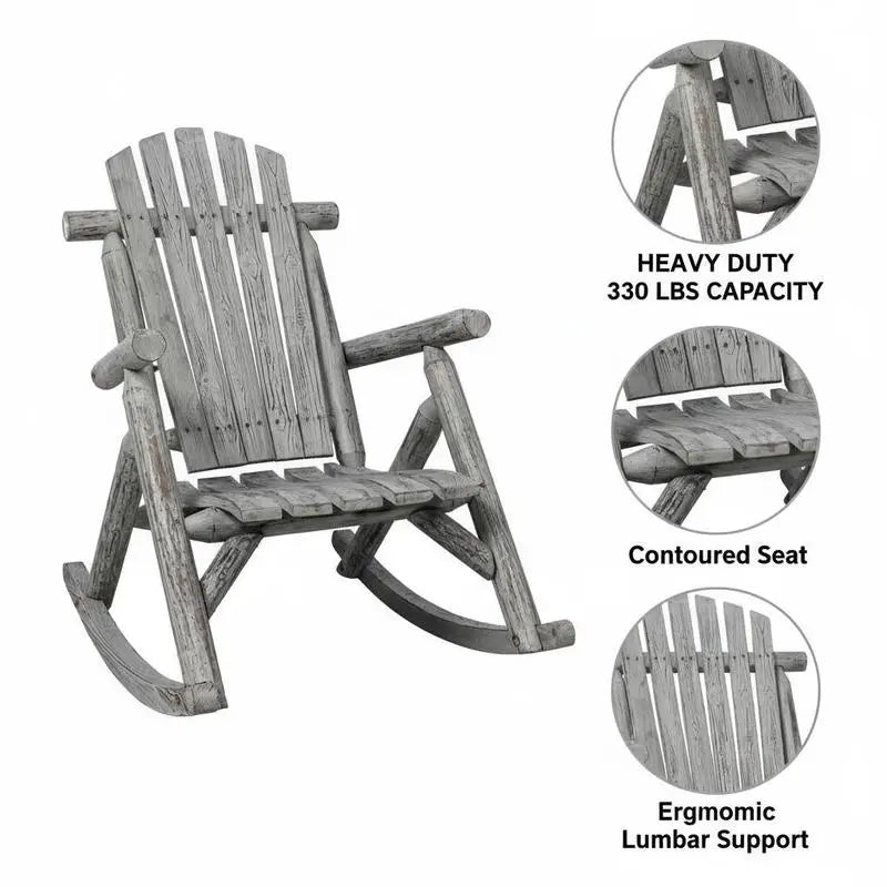 Log Rocking Armchair For Garden Porch Backyard High Back Ergonomic