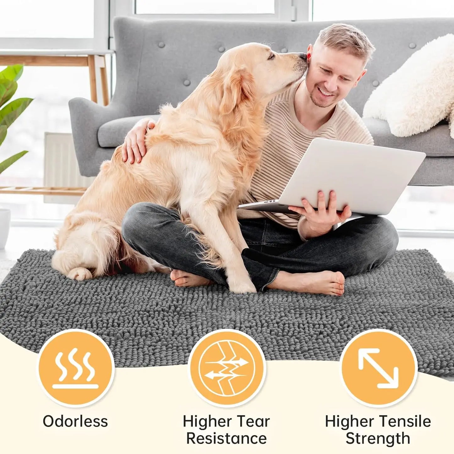 Chenille Dog Door Mat Washable Non Slip Indoor Rug