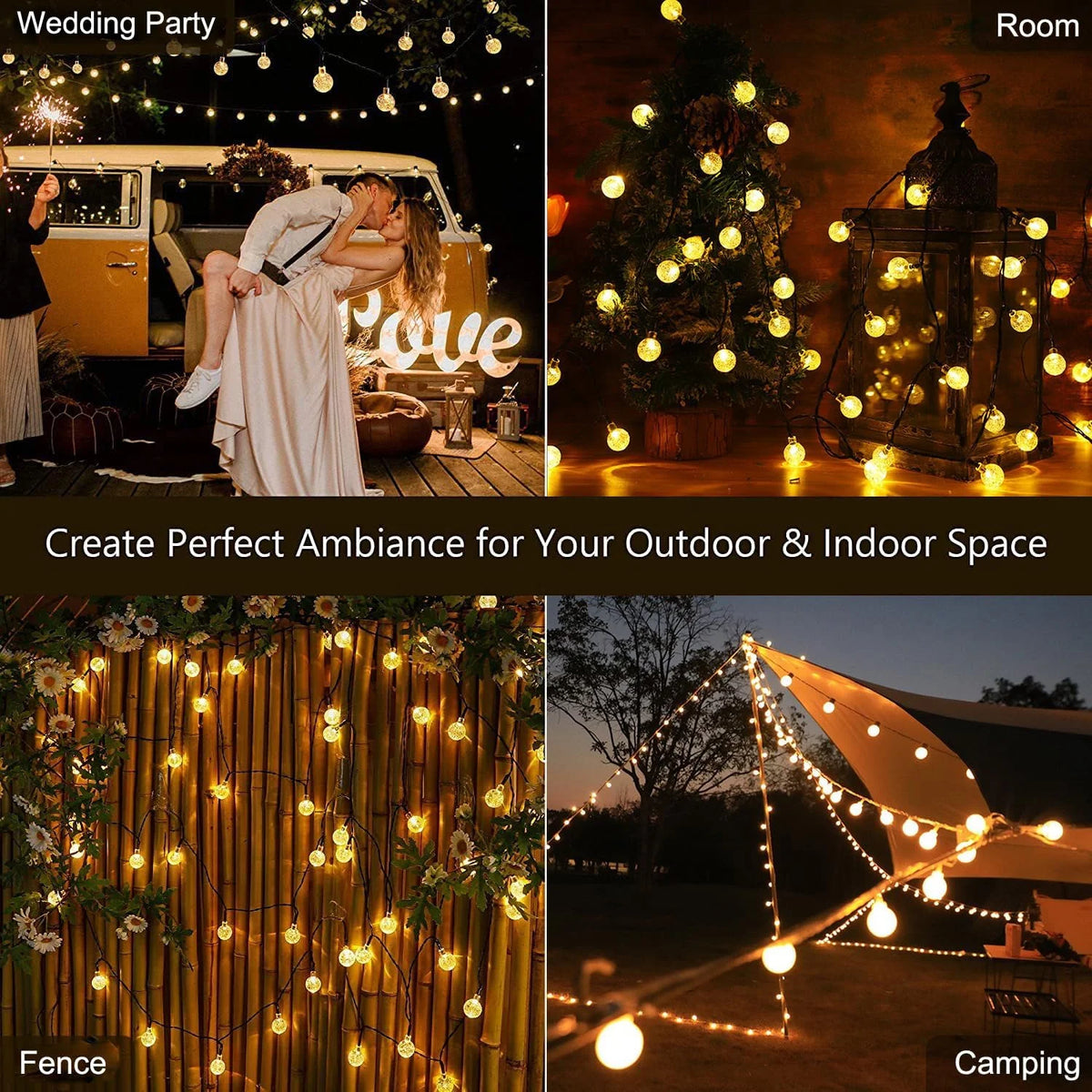 Solar Powered 100 LED Bubble Ball String Lights Garden Decor