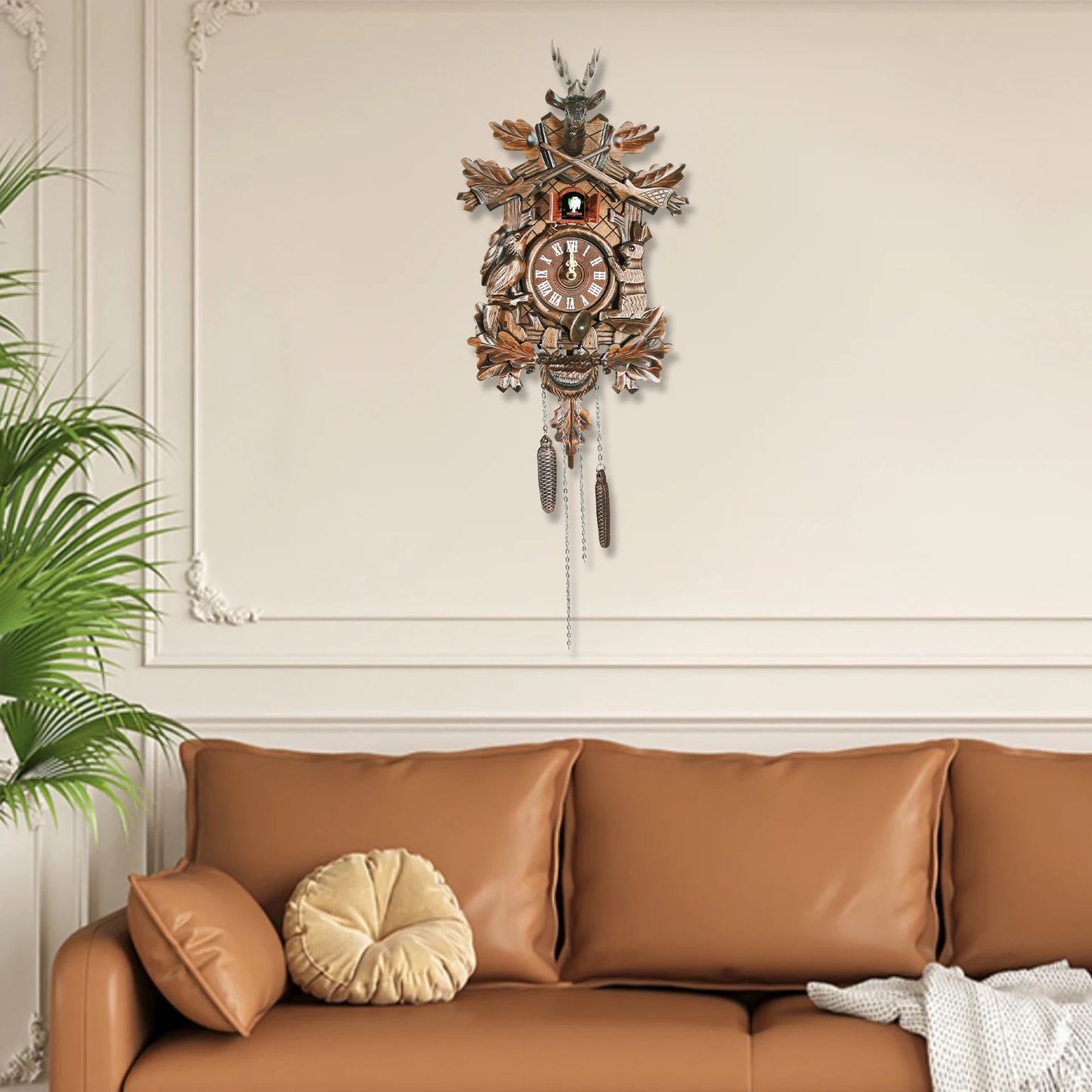 NONED Forest Nordic Cuckoo Wall Clock Wooden Retro Design
