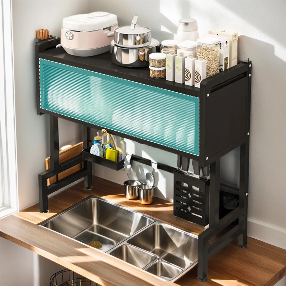 Steel Over The Sink Dish Rack With Cover Kitchen Organizer