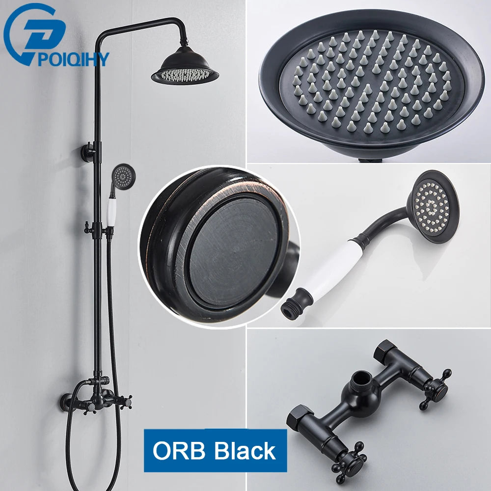 POIQIHY In Wall Rainfall Shower Faucet Set With Dual Handles