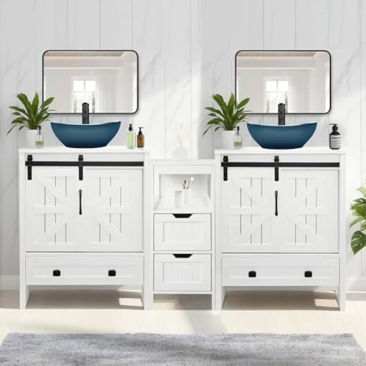 Farmhouse Bathroom Vanity Set Irregular Vessel Sink Sliding Barn Doors