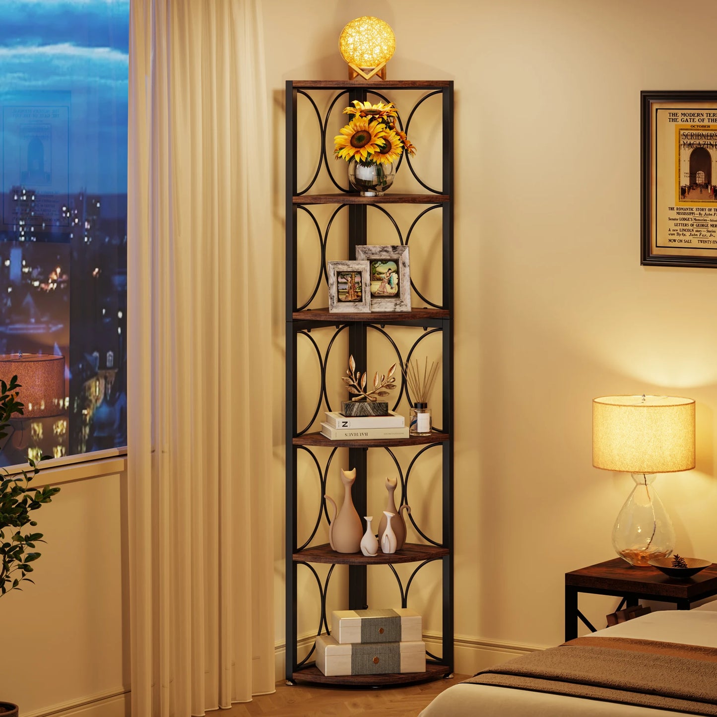 Tribesigns Six Tier Corner Bookshelf Storage Rack Shelving Unit