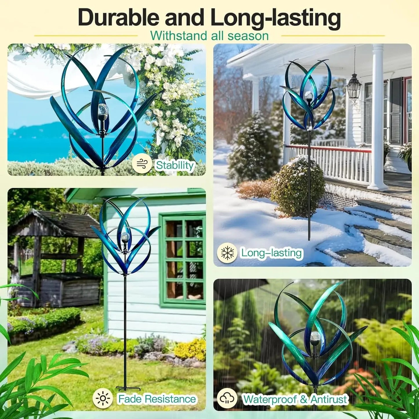 Outdoor Solar Wind Spinner Art Metal Garden Ornament