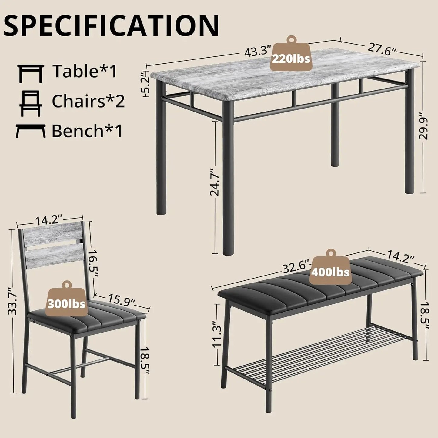 Ironck Dining Table Set for Small Space With Bench Chairs