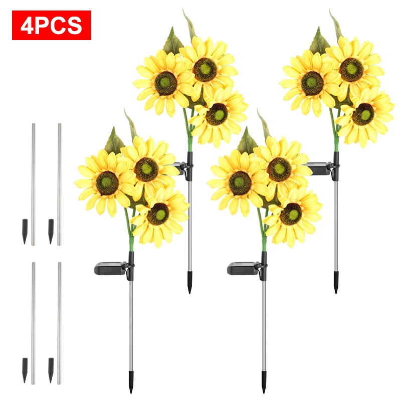 FAMCDC Solar Powered Sunflower Garden Light 3 Head Waterproof Outdoor