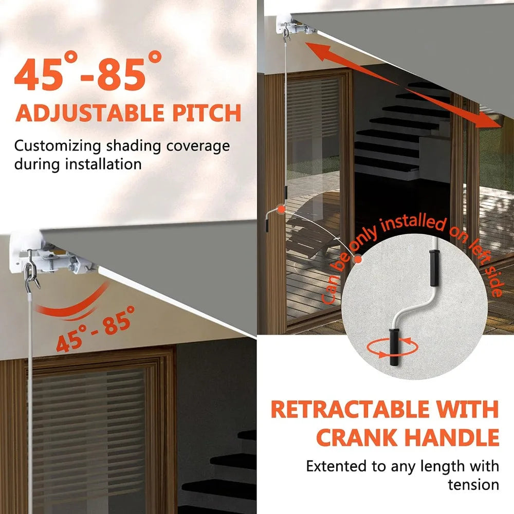 NONECN Manual Retractable Patio Awning With Crank Canopy For Deck