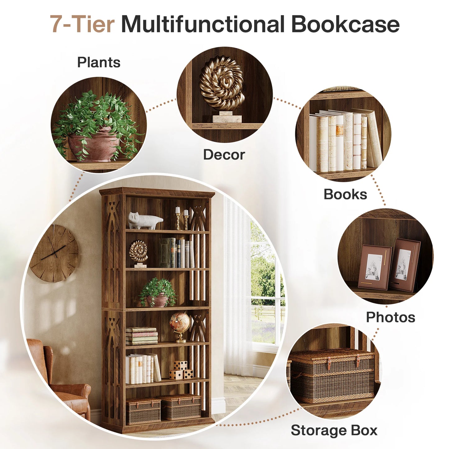 Tribesigns Six Tier Wooden Bookcase For Home Display