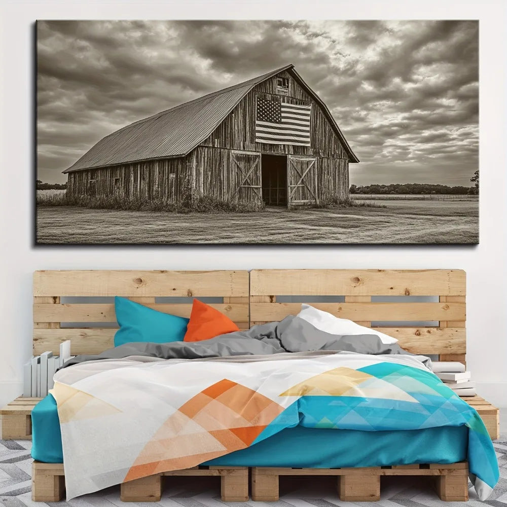 Rustic Pine Picture Frame With American Flag Poster
