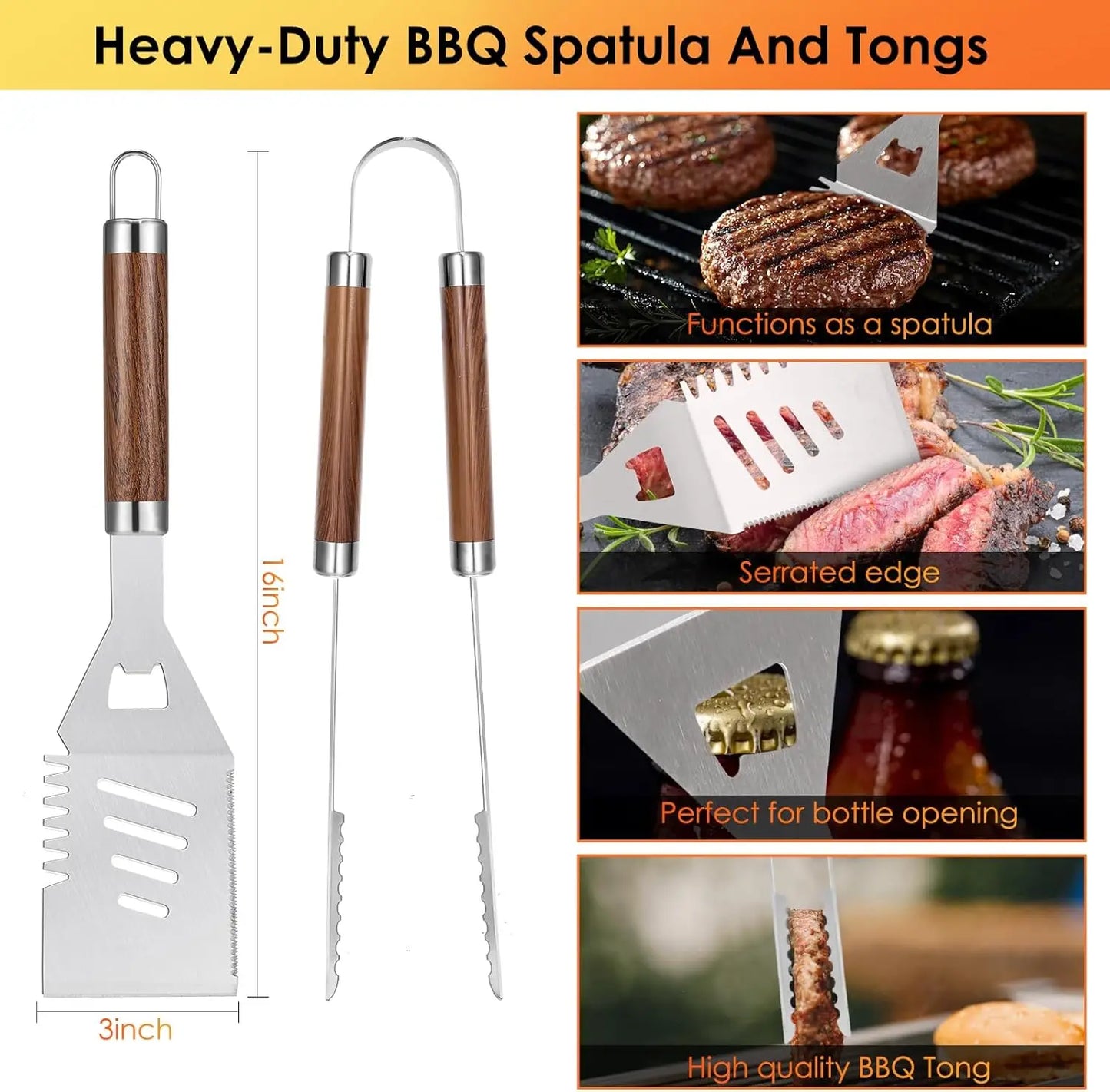 34 Piece Heavy Duty Stainless Steel Grill Tools Set With Mat And Glove