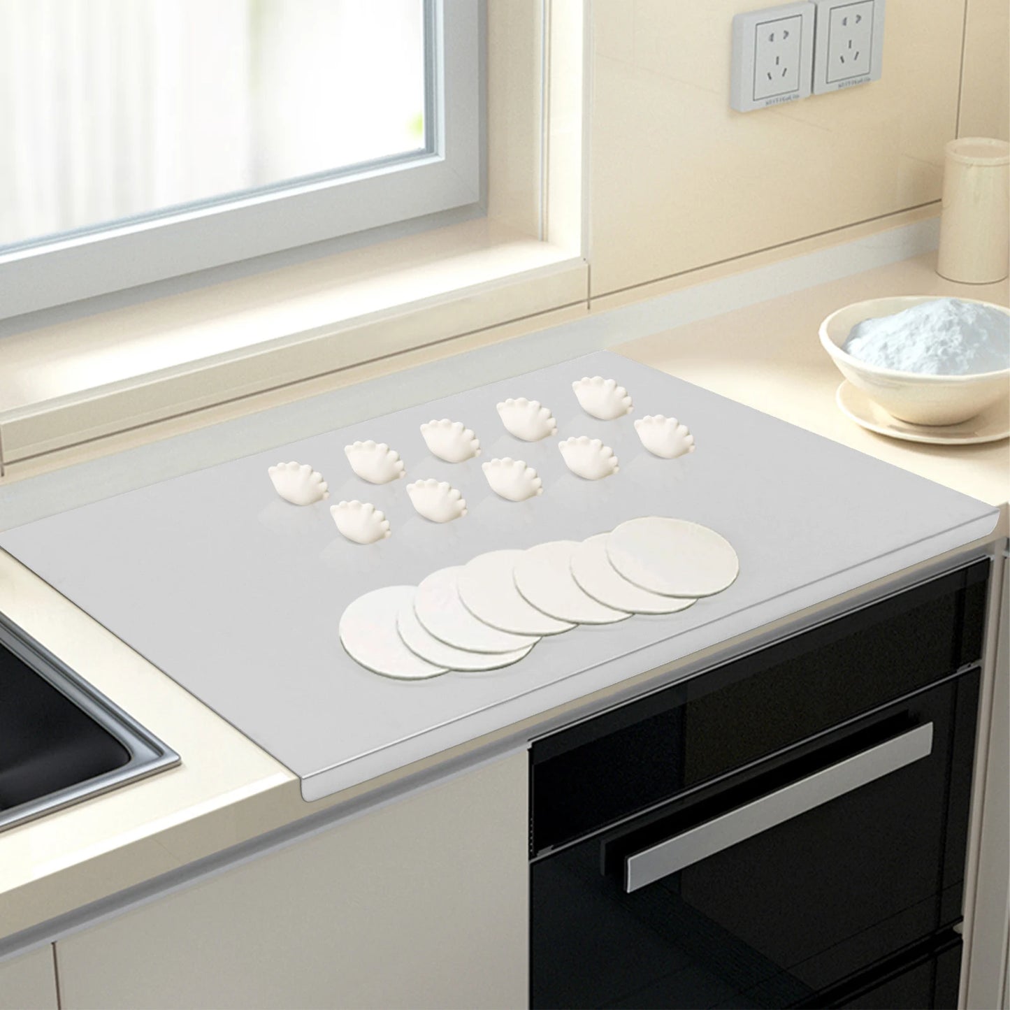 Stainless Steel Chopping Board With L Shaped Edge For Kitchen Counter Protection