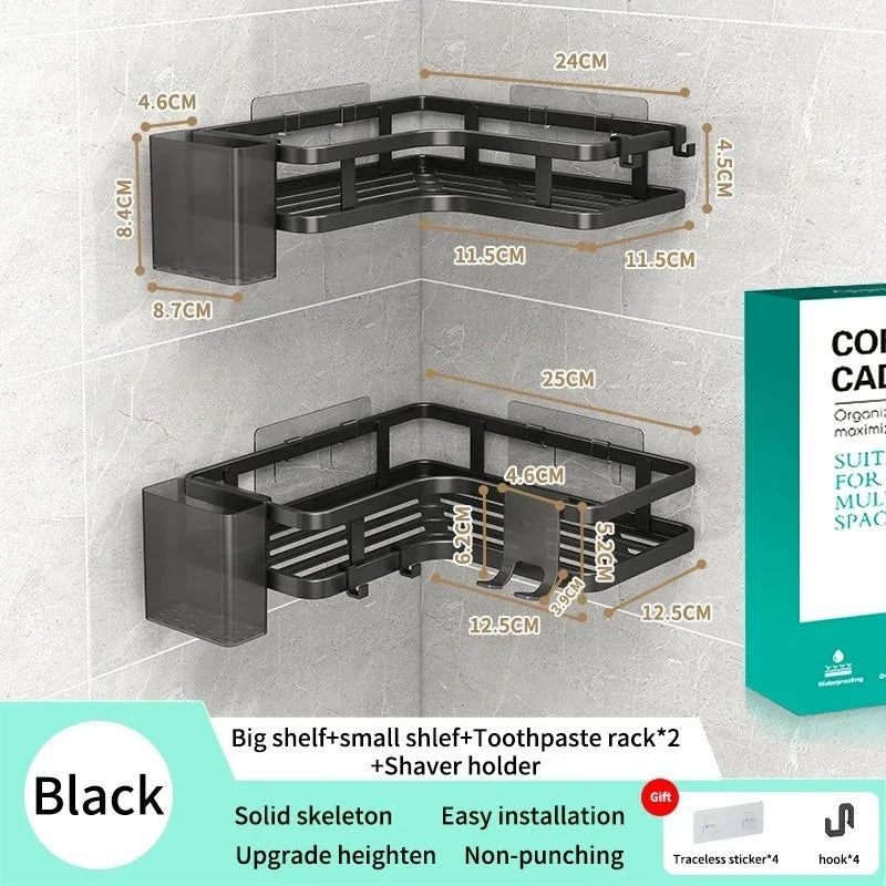 6-Piece Double-Layer Stainless Steel Corner Shelf No-Drill Wall Mount