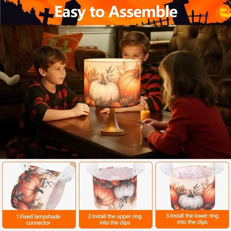 Halloween Pumpkin Design Drum Lamp Shade With Spider Theme