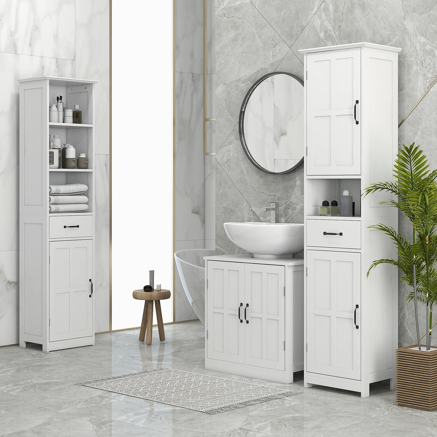 Kleankin Slim Bathroom Storage Cabinet With Open Shelf And Drawer