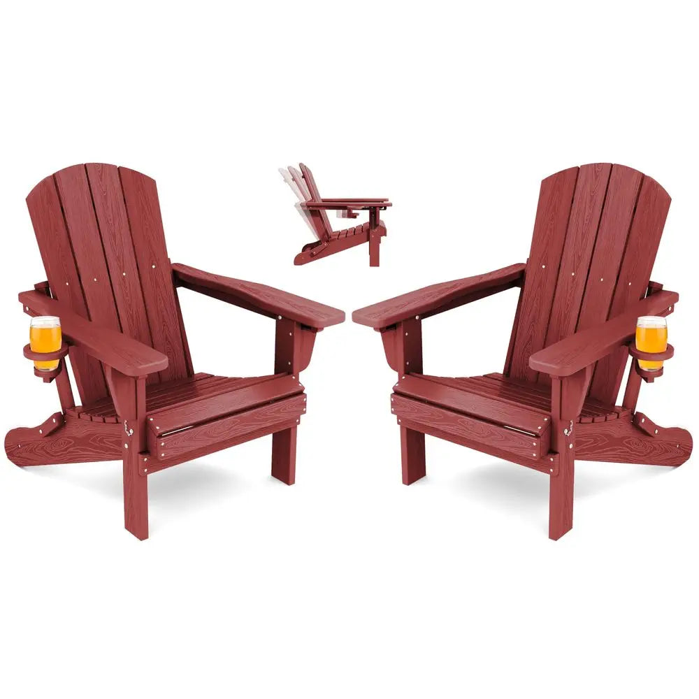 All Weather HDPE Folding Adirondack Chair Set Of 2 With 3 Recline Positions