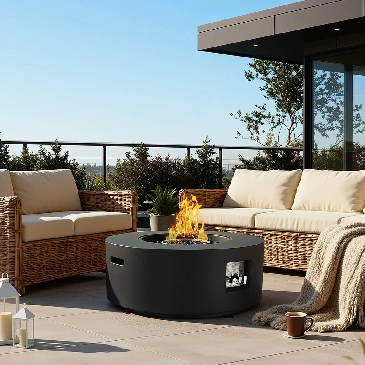 Propane Outdoor Fire Pit Table With Cover And Tank Holder
