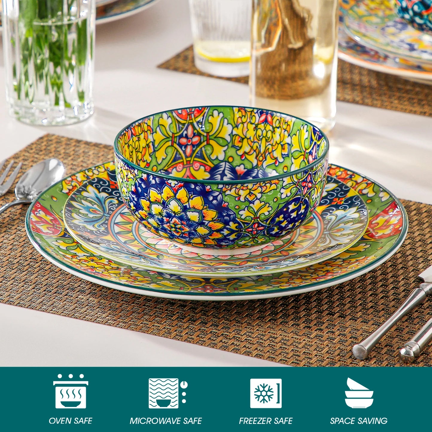 Malacasa Bohemian Style Ceramic Cereal Bowls Set Dinnerware