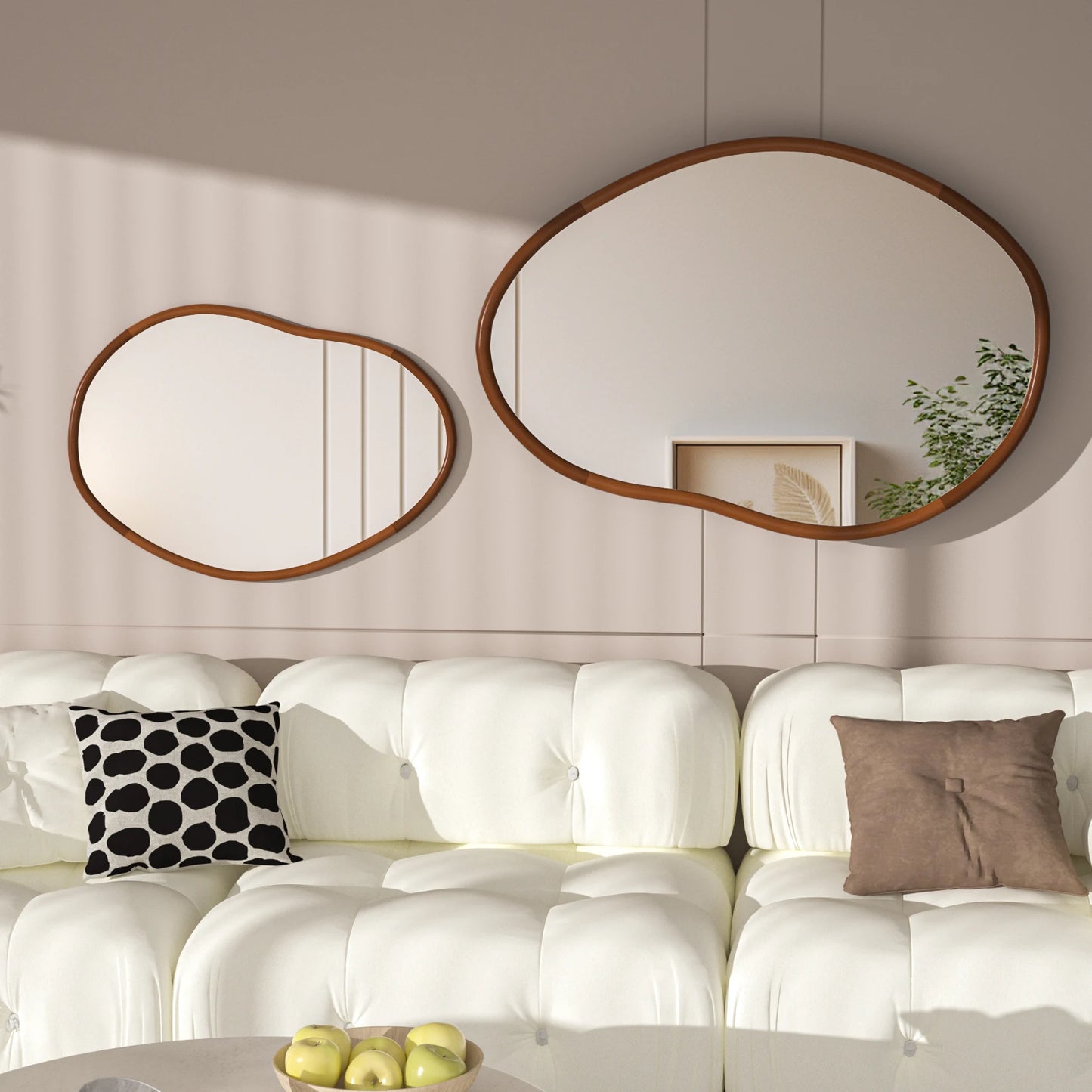 Mid Century Asymmetrical Wood Frame Wall Mirror Decorative For Entryway